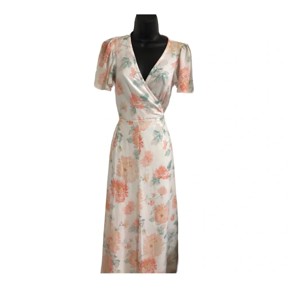 Abercrombie & Fitch white orange floral flutter sleeve wrap dress size small new